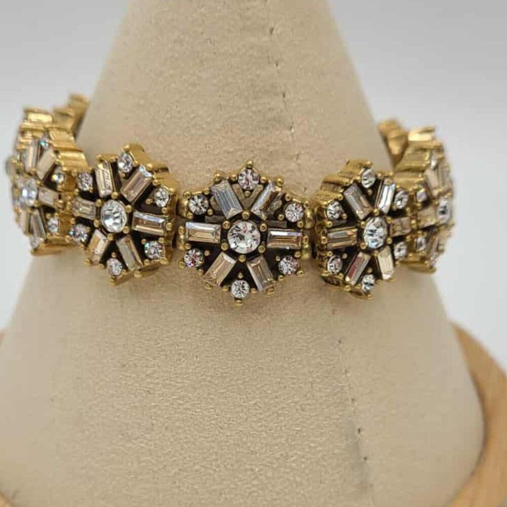 J Crew Crystal Gold Tone Flower Stretch Bracelet